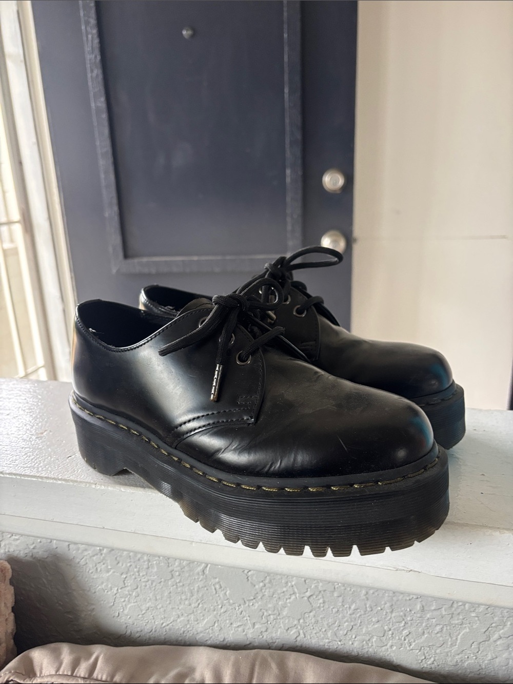 Dr. Martens Black Leather Platform Lace-Up Oxfords